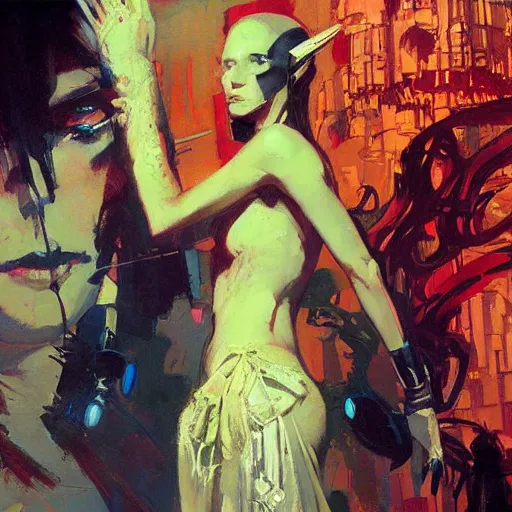 Image similar to cyberpunk, intricate, elegant, highly detailed, greg manchess, mucha, liepke, ruan jia, jeffrey catherine jones, ridley scott