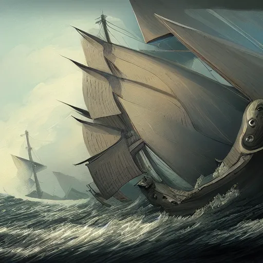 Prompt: a sea monster shape like a sailing ship, highly detailed, digital painting, smooth, sharp focus, illustration, artstation