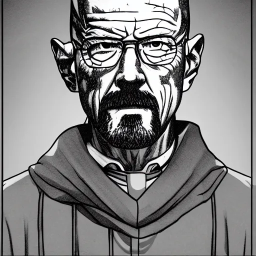 Image similar to manga panel of walter white in the style of kentaro miura, 8 k, 4 k, masterpiece, trending on artstation