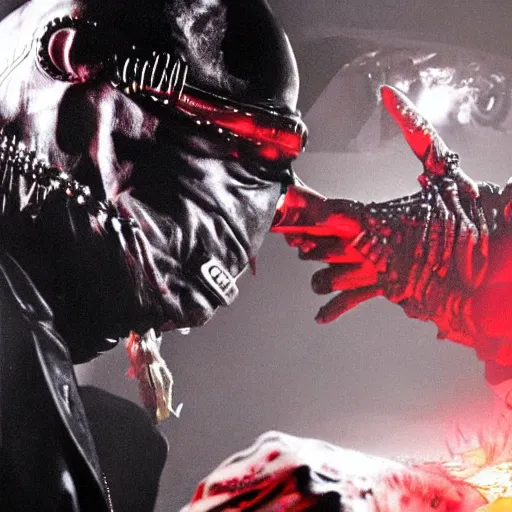 Prompt: tommy lee being targeted by the predator with thermal vision