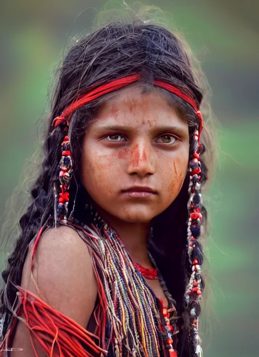 Image similar to closeup portrait of a red indian girl, depth of field, zeiss lens, detailed, symmetrical, centered, fashion photoshoot, by Annie Leibovitz and Steve McCurry, David Lazar, Jimmy Nelsson, Breathtaking, 8k resolution, extremely detailed, beautiful, establishing shot, artistic, hyperrealistic, beautiful face, octane render