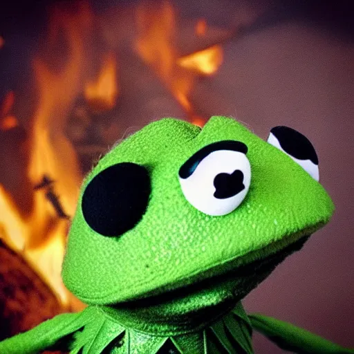 Image similar to “ kermit the frog as an attack ship, on fire off the shoulder of orion ”