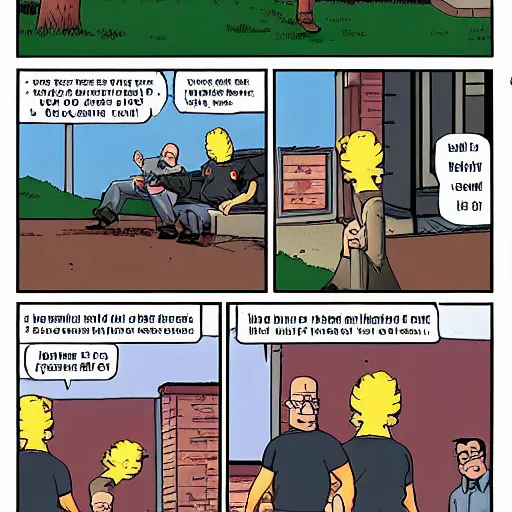 Image similar to comic strip, comic book, hank hill being irresponsible with propane