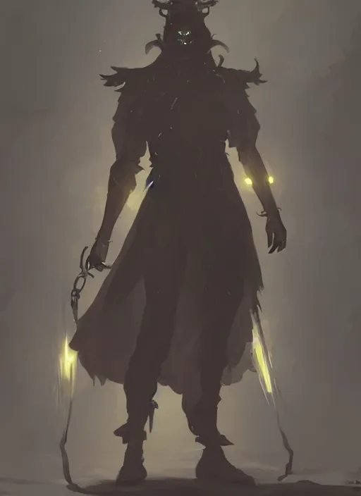 Image similar to concept art of a character with a black robe, glowing eye, digital art, trending on artstation, peter mohrbacher and greg rutkowski