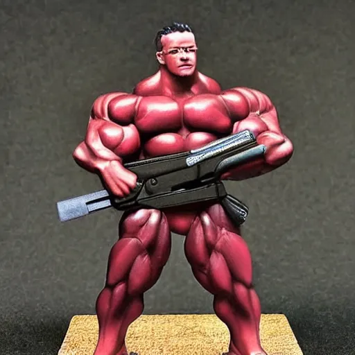 Image similar to gk chesteron with big muscles and a shotgun