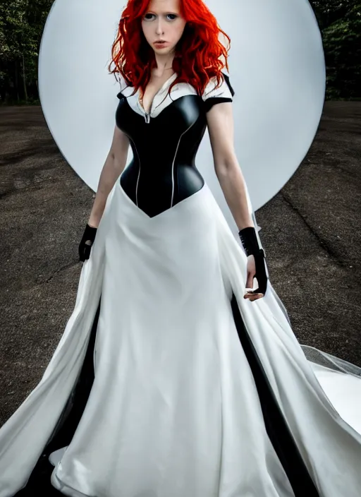 Prompt: photo of black widow in a wedding dress, symmetry, awesome exposition, very detailed, highly accurate, intricate, professional lighting diffracted lightrays, 8 k, sense of awe