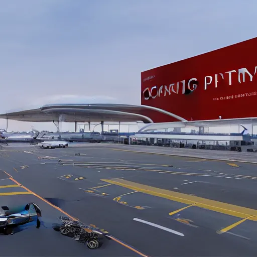 Image similar to drone footage sci-fi airport on the coronation of napoleon painting and digital billboard in the middle, unreal engine 5, keyshot, octane, artstation trending, ultra high detail, ultra realistic, cinematic, 8k, 16k, in style of zaha hadid, in style of nanospace Michael Menzelincev, in style of Lee SOUDER, in style of photogrammetry cloud, in plastic, dark, tilt shift,