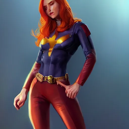 Prompt: jean grey, a half body of jean grey, comic, x - men, highly detailed, artstation, digital painting, vivid colors, realistic shaded perfect face, soft lighting, atmospheric, cinematic, moody, in the style of krenz cushart, oil on canvas, 8 k