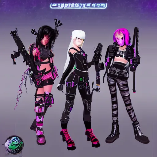 Prompt: cybergoth girl, cyberpunk, elven sniper