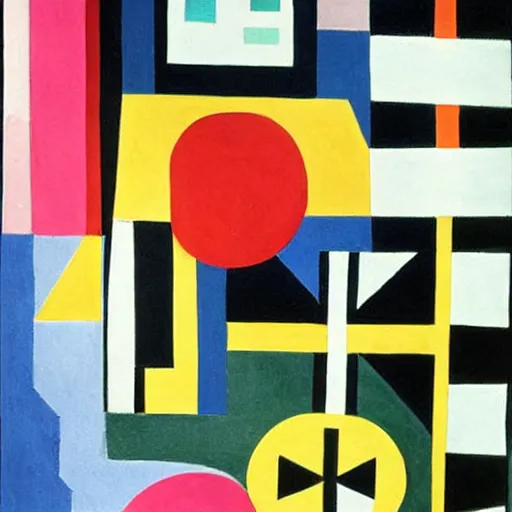 Image similar to painting on a person on the phone, abstract, collage, geometric abstraction, block colours, painting by Sonia Delaunay, beautiful