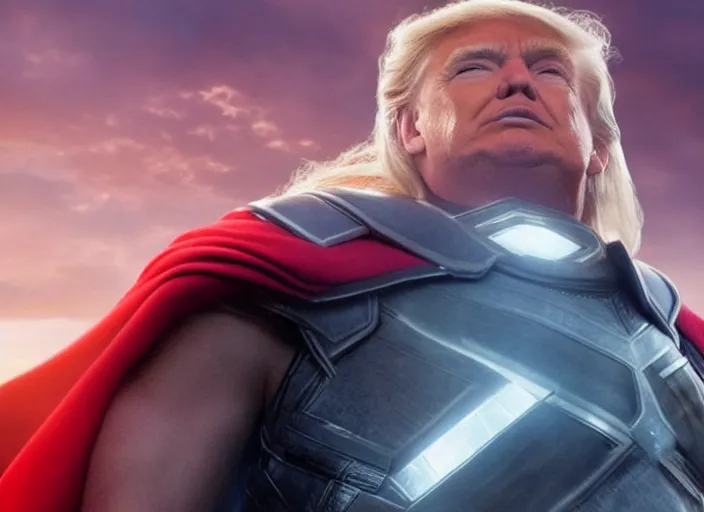 Image similar to cinematic still, donald trump as thor, avengers endgame ( 2 0 1 9 )