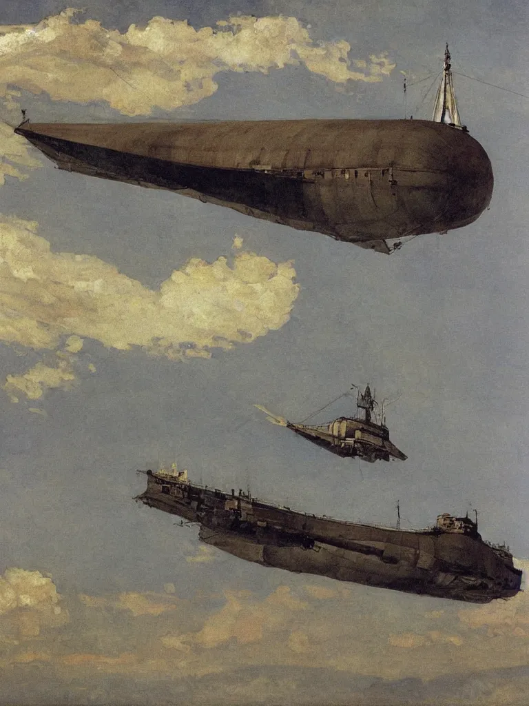 Prompt: a large dieselpunk airship standing over a white church in russia in 1 9 1 0, by winslow homer and levitan, oil on canvas painting