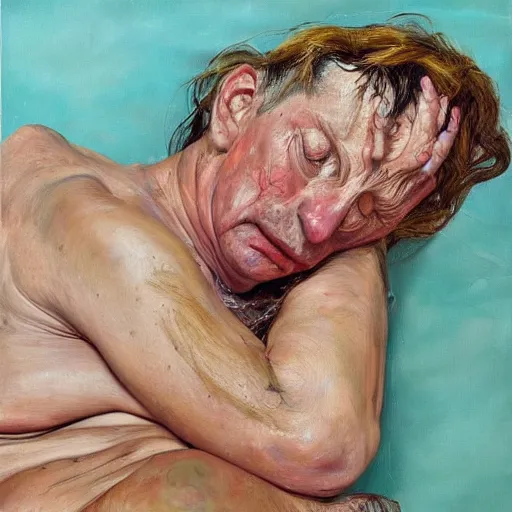 Prompt: high quality high detail painting by lucian freud and jenny saville, hd, upsetting, turquoise