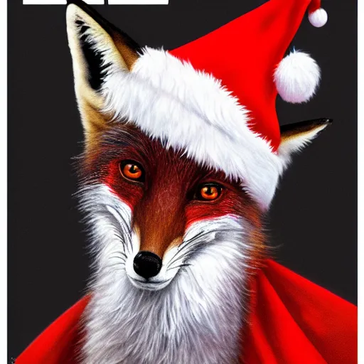 Prompt: award winning portrait of a fox animal with a red santa claus hat, on the cover of a magazine, Hasselblad photograph, f1.2, elegant highly detailed digital painting artstation smooth sharp focus illustration