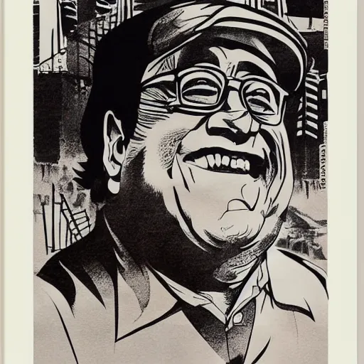 Image similar to danny devito japanese ink print