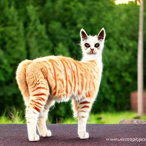 Prompt: a feline llama - cat - hybrid, animal photography