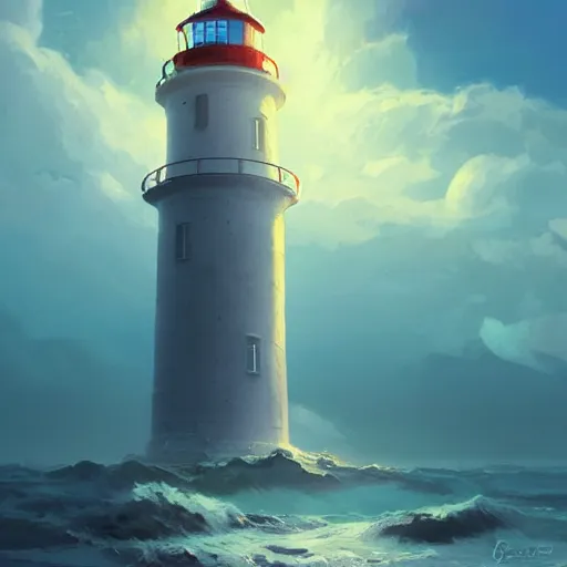 Prompt: a beautiful painting of a singular lighthouse, by ross tran, beeple, richie mason and makoto shinkai, trending on artstation, 3 d art