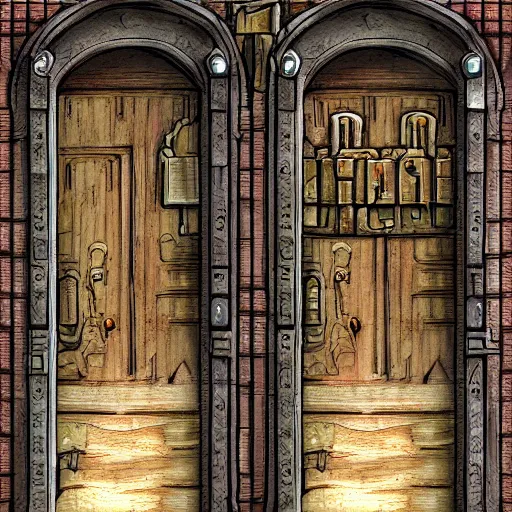 Prompt: planescape art style city of doors wallpaper