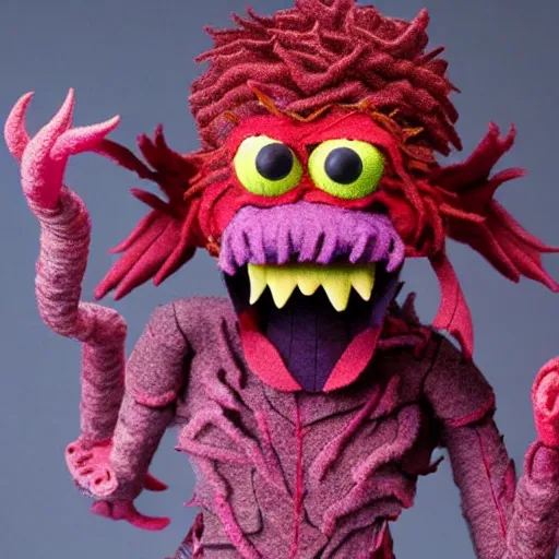 Image similar to demogorgon as a muppet. highly detailed felt. hyper real photo. 4 k.