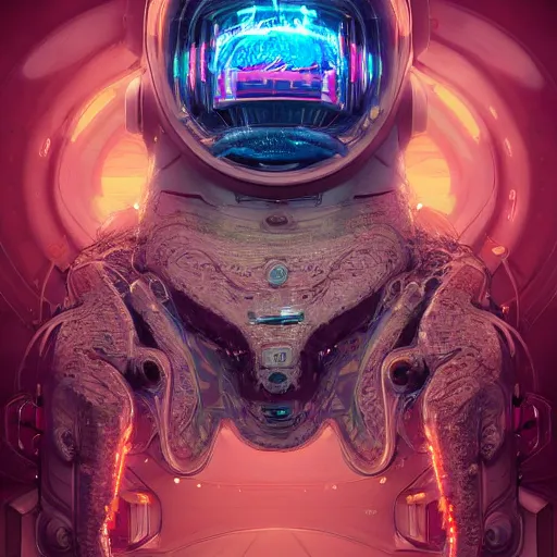 Image similar to hyperrealistic portrait of a squid monster astronaut, full body portrait, well lit, intricate abstract. cyberpunk, intricate artwork, by Tooth Wu, wlop, beeple. octane render, in the style of Jin Kagetsu, James Jean and wlop, highly detailed, sharp focus, intricate concept art, digital painting, ambient lighting, 4k, artstation