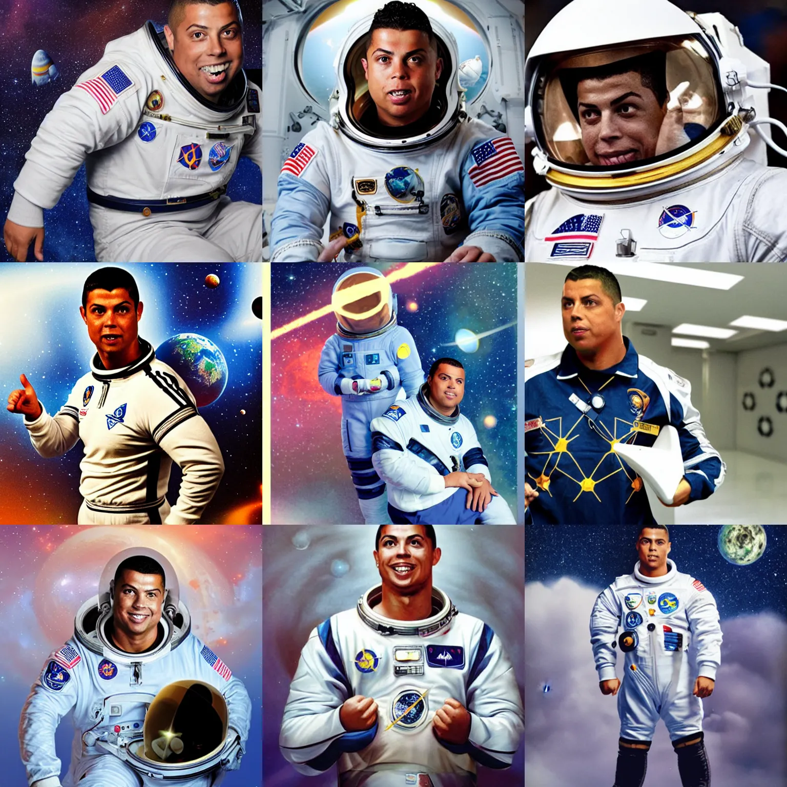 Prompt: ronaldo nazario as an astronoaut, space