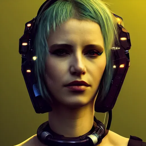 Image similar to realistic female character cyberpunk wearing technological collar around neck, realistic, art, beautiful, 4K, collar, choker, collar around neck, punk, artstation, detailed, female, woman, choker, cyberpunk, punk, collar, choker, collar around neck,