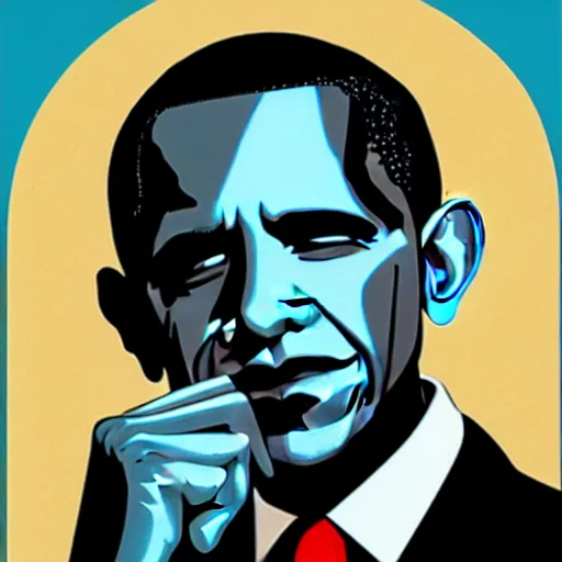 Image similar to Obama, graphic illustration by Jamie Hewlett, bold colors