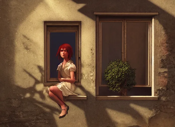 Image similar to seen through a window, italian village, by ilya kuvshinov, rtx rendering, octane render 1 2 8 k, maya, extreme high intricate details by tom bagshaw, composition by sana takeda, lighting by greg rutkowski