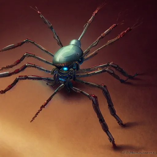 Prompt: character concept art of a multi - legged spider robot, depth of field background, artstation, award - winning realistic sci - fi concept art by jim burns and greg rutkowski, beksinski, a concept art masterpiece, pastel color palette, james gilleard, bruegel, alphonse mucha, and yoshitaka amano.