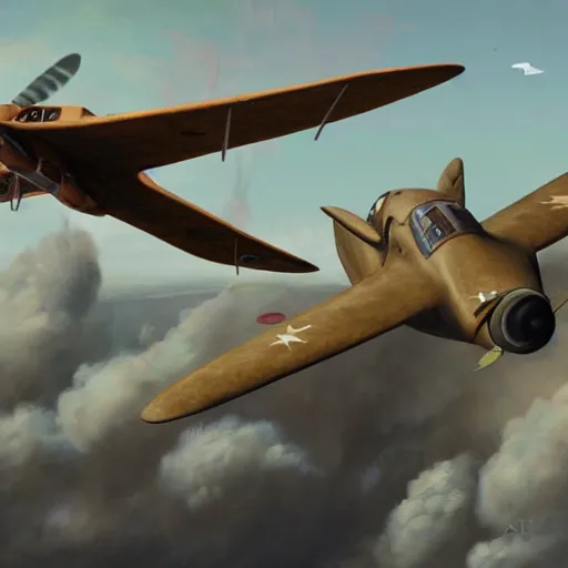 Prompt: a detailed matte painting of a pterodactyl flying with nazi messerschmitt in a bombing raid, 8 k, artstation, art in a turn of the century pulp novel style