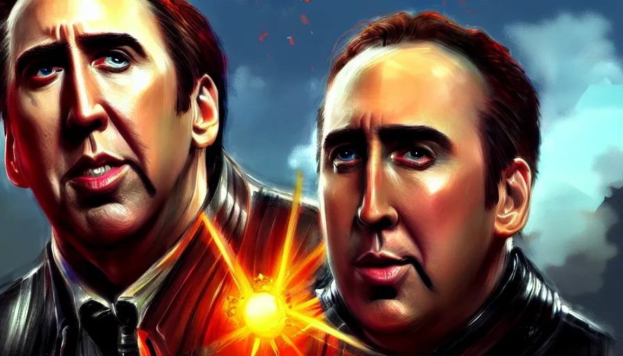 Image similar to giant nicholas cage destroys new york concept art artstation