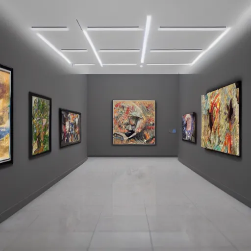 Prompt: A large museum hall contains many artworks,unreal engine 5