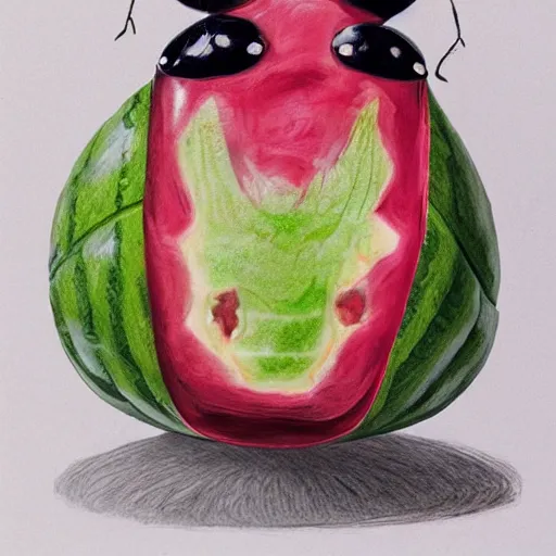 Image similar to a perfect hybrid fusion of the flesh : catwatermelonbee