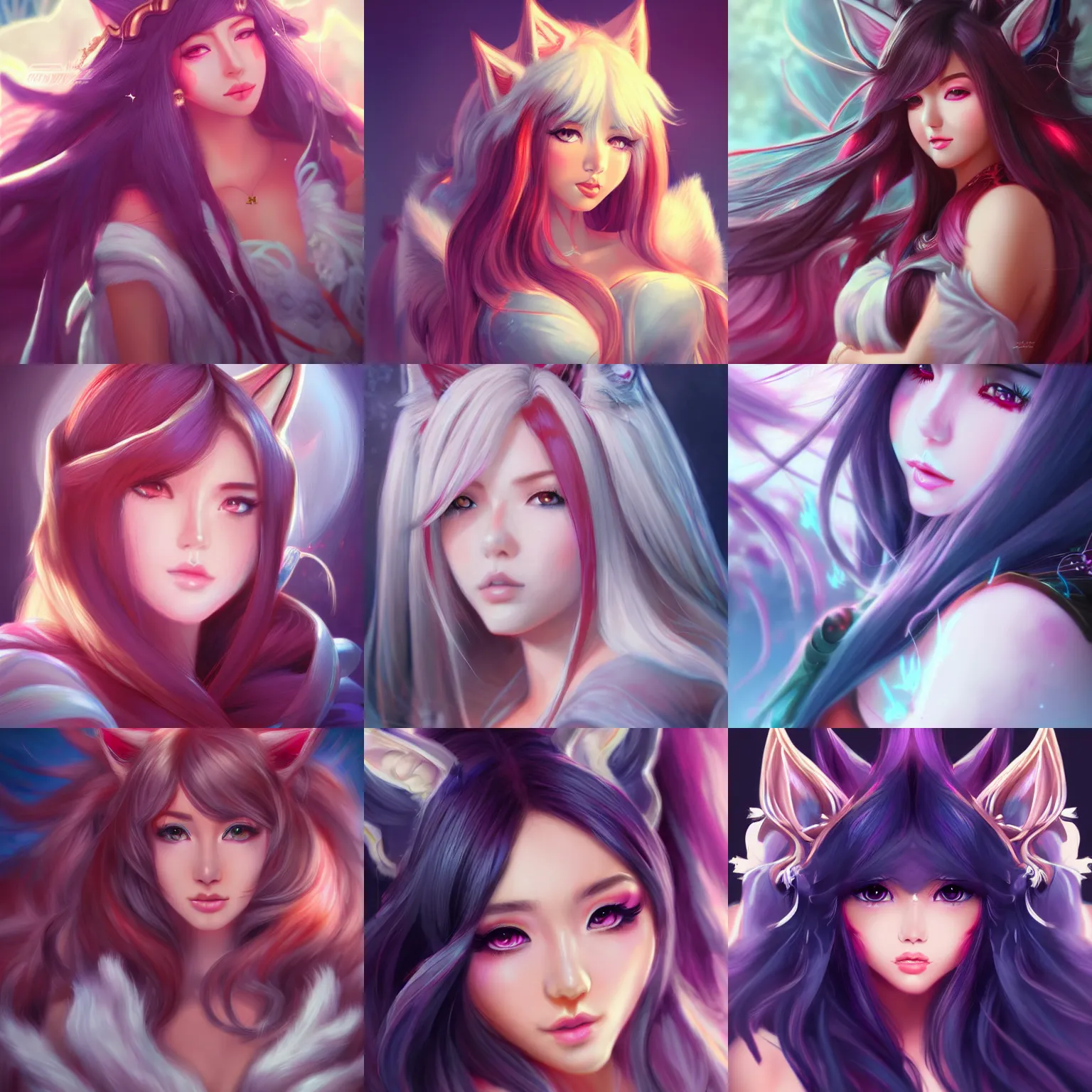 Prompt: detailed beautiful portrait of Ahri, ilustration, trending on artstation