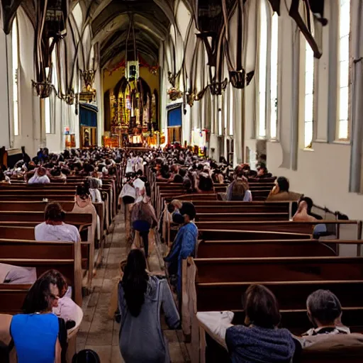 Prompt: people in church in san fransisco