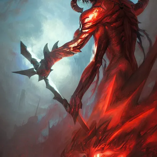 Image similar to aatrox as a nightbringer by greg rutkowski