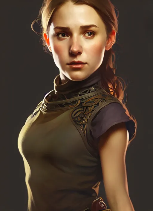 Image similar to portrait of a full body of beautiful young female detective, d & d, sleeveless turtleneck, fantasy, flat lighting, intricate, highly detailed, digital painting, artstation, concept art, smooth, sharp focus, illustration, art by simon bisley and greg rutkowski and alphonse mucha, natural tpose