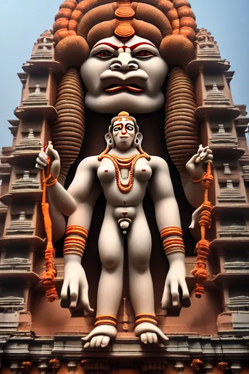 Prompt: high quality 3 d sci - fi neoclassical hanuman! head building in mumbai centre, kalighat, highly detailed, cinematic smooth, berenice abbott & john j. park, dramatic morning light, long shot, low angle, uhd 8 k, sharp focus