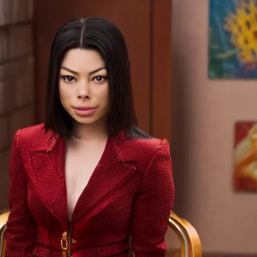 Image similar to Miranda Cosgrove as Meilin Lee in disney turning red live action, 8k full HD photo, cinematic lighting, anatomically correct, oscar award winning, action filled, correct eye placement,