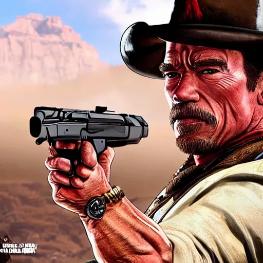 Prompt: Arnold Schwarzenegger in red dead redemption 2 4K detail