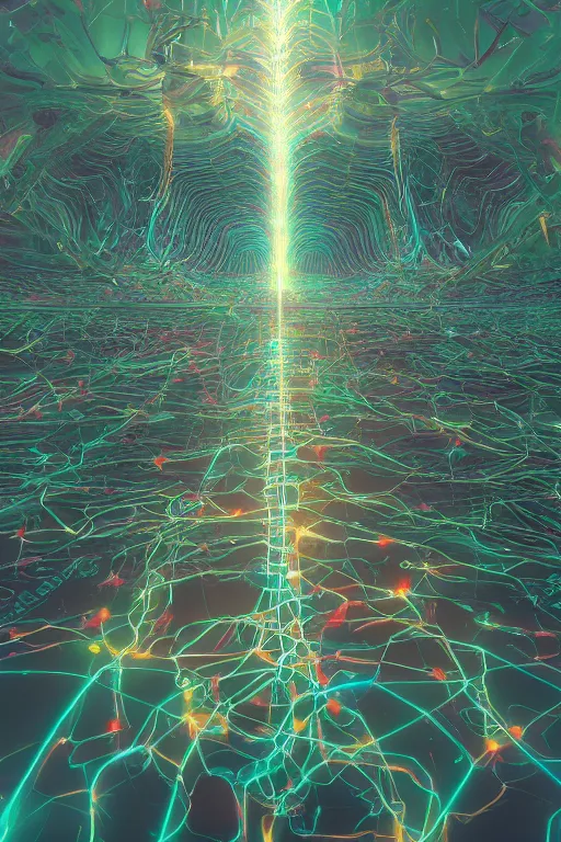 Image similar to an incredible digital art painting of a synapse, beeple and jean giraud, abstract conceptual, metaphysical, cinema 4 d, octane render, vaporwave pallette