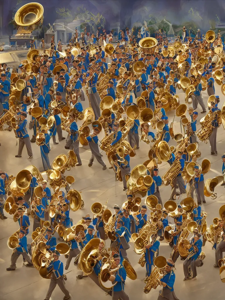 Prompt: marching band by disney concept artists, blunt borders, rule of thirds, golden ratio, godly light