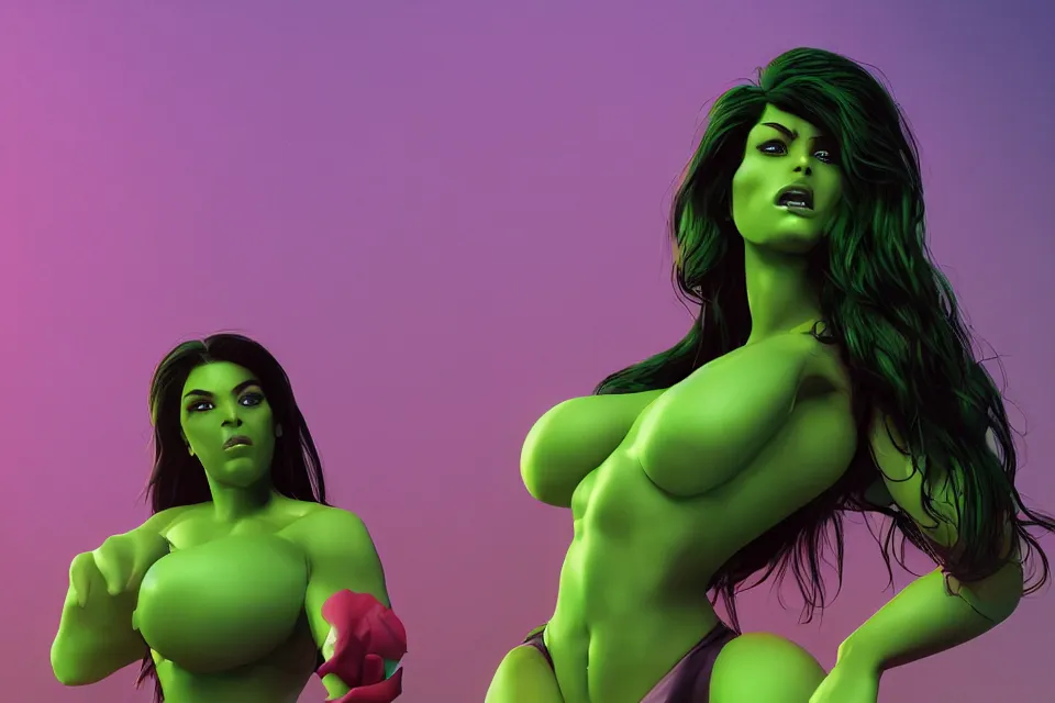 Prompt: The She-Hulk Centerfold Playboy Magazine, beautiful aesthetic, photorealistic, volumetric lighting, hyperrealistic, octane render, HDR, photorealistic, bokeh