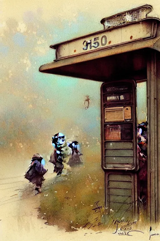 Prompt: (((((1950s bus stop . muted colors.))))) by Jean-Baptiste Monge !!!!!!!!!!!!!!!!!!!!!!!!!!!