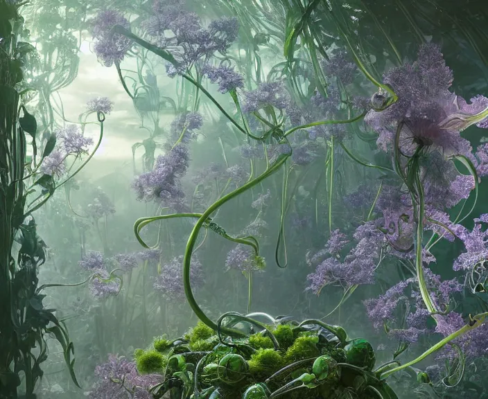 Image similar to transparent clear see - through image of twisting robots, lush botany, floral environment, ultra realistic, concept art, minimalism, photorealistic, octane render, 8 k, unreal engine. art by gustave dore and nori inoguchi and sam kaplan and zachary goulko and christopher marley and artgerm and alphonse mucha