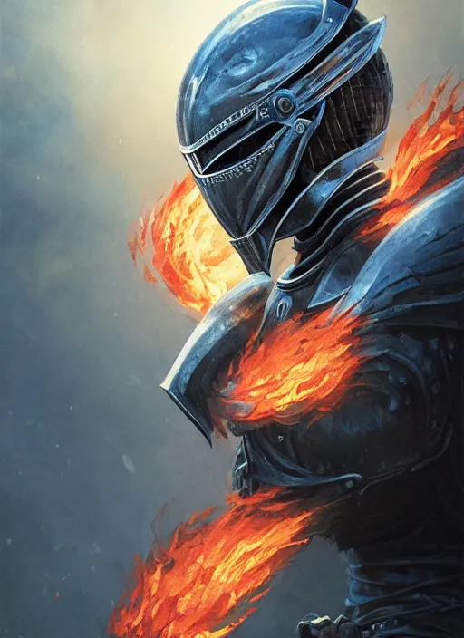 Image similar to highly detailed portrait of knight's helmet reflecting red dragon reflection detailed, 8 k blocking flames fire, green eyes, fantasy art by by simon bisley, loish, rhads, ferdinand knab, makoto shinkai and lois van baarle, ilya kuvshinov, rossdraws, tom bagshaw, global illumination, radiant light, detailed and intricate environment