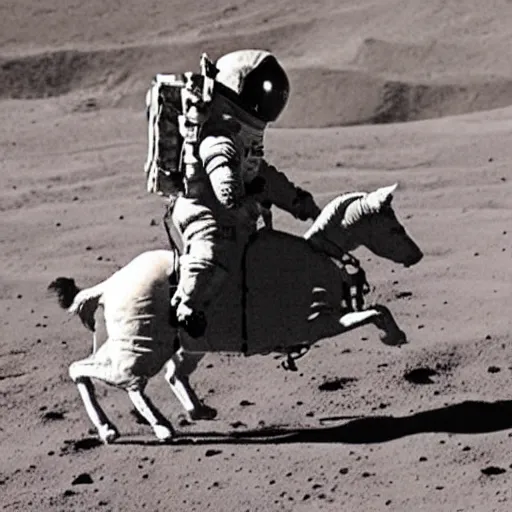 Prompt: a cat in an astronaut suit riding a horse on moon\'s surface