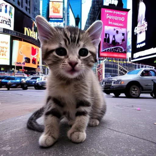 Image similar to baby cat in new york times square, award winning photo