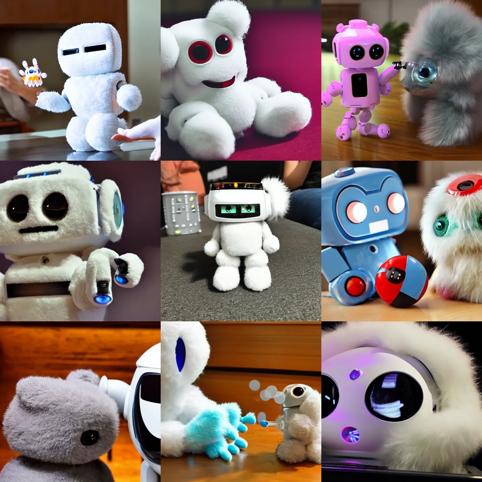 Prompt: <picture quality=hd+ mode='attention grabbing'>an adorable fluffy robot projects plays with an alien it just met</picture>