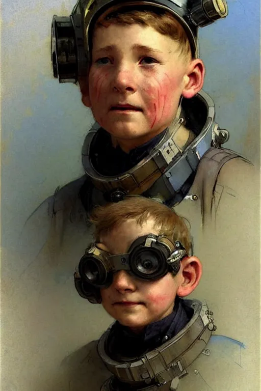 Image similar to ( ( ( ( ( 2 0 5 0 s retro future 1 0 year old boy super scientest in space pirate mechanics costume full portrait. muted colors. ) ) ) ) ) by jean baptiste monge, tom lovell!!!!!!!!!!!!!!!!!!!!!!!!!!!!!!